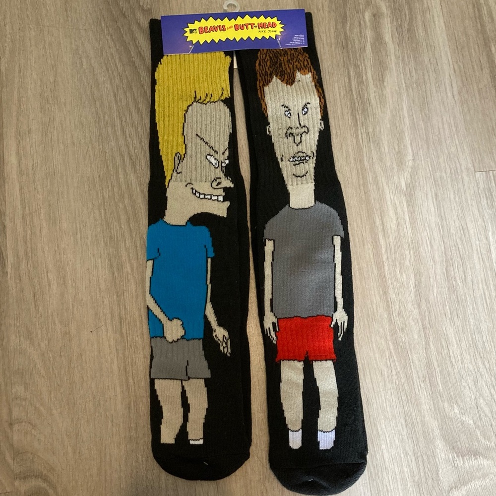 Beavis & Butthead tube socks 2 pair sizes 6 - 12 novelty MTV New in package